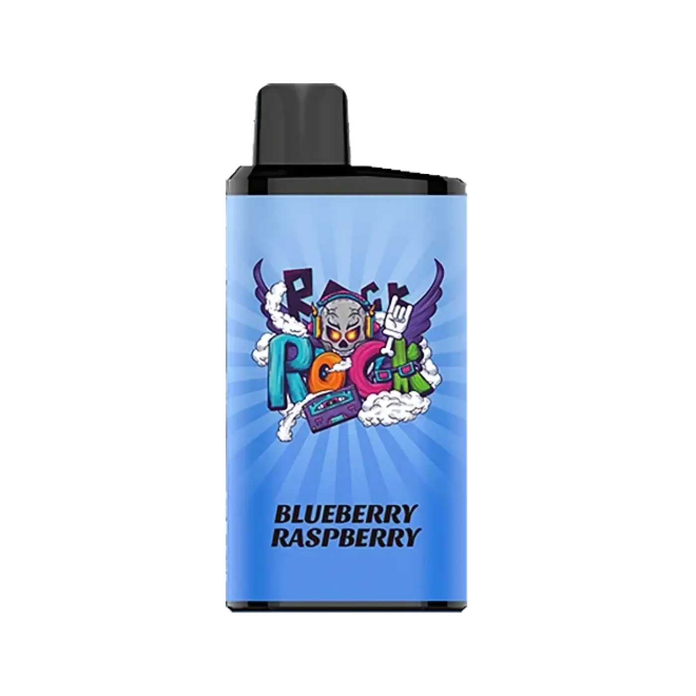 Iget bar pro blueberry raspberry vape cartridge with vibrant cartoon skull design on light blue label and black top