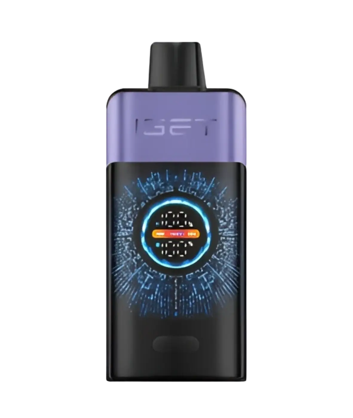 Purple and black iget one grape ice vape pen with glowing blue digital display from iget pro series iget vapes