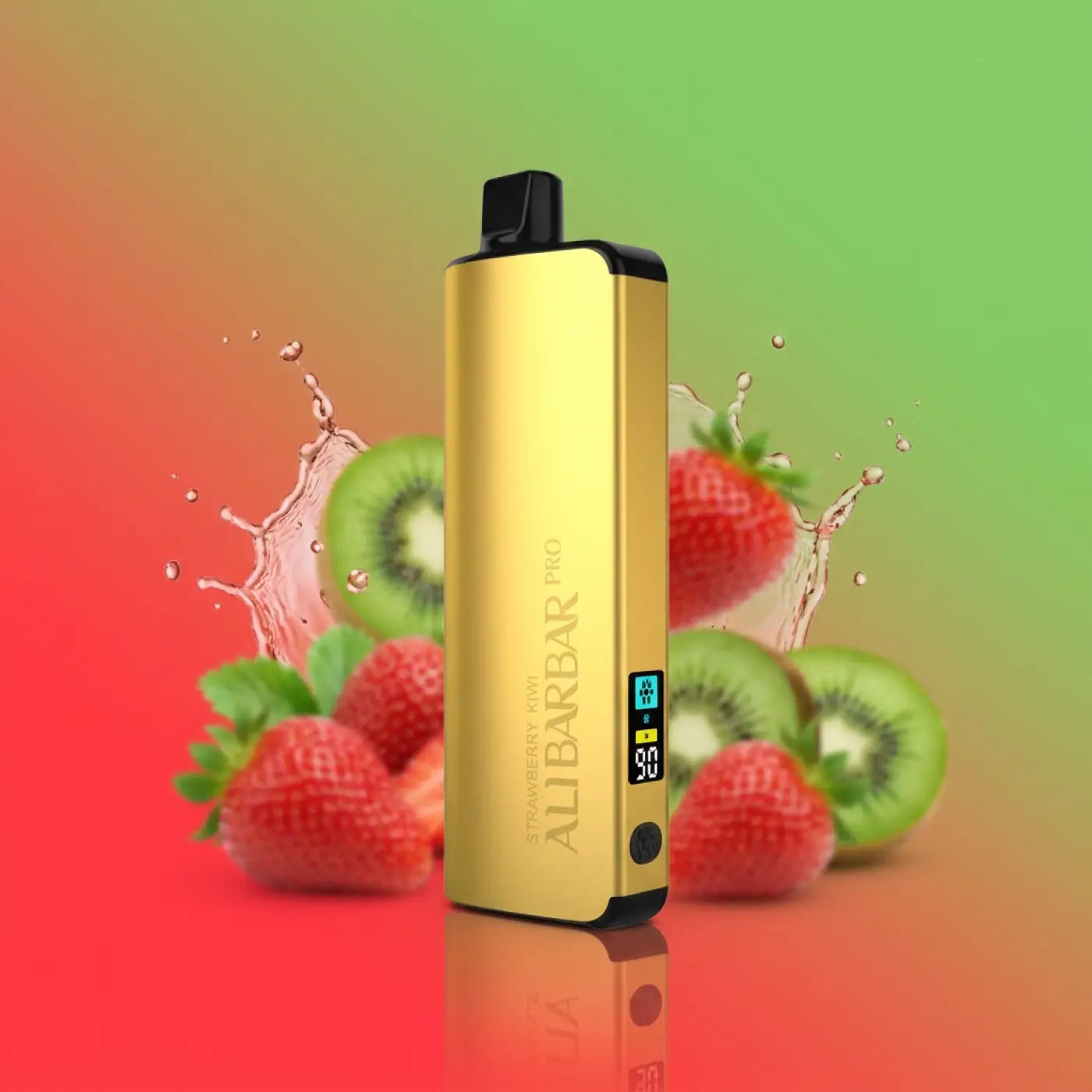 Gold-colored alibarbar pro 12000 vaporizer with sleek rectangular design and black accents for ice adjust strawberry kiwi use