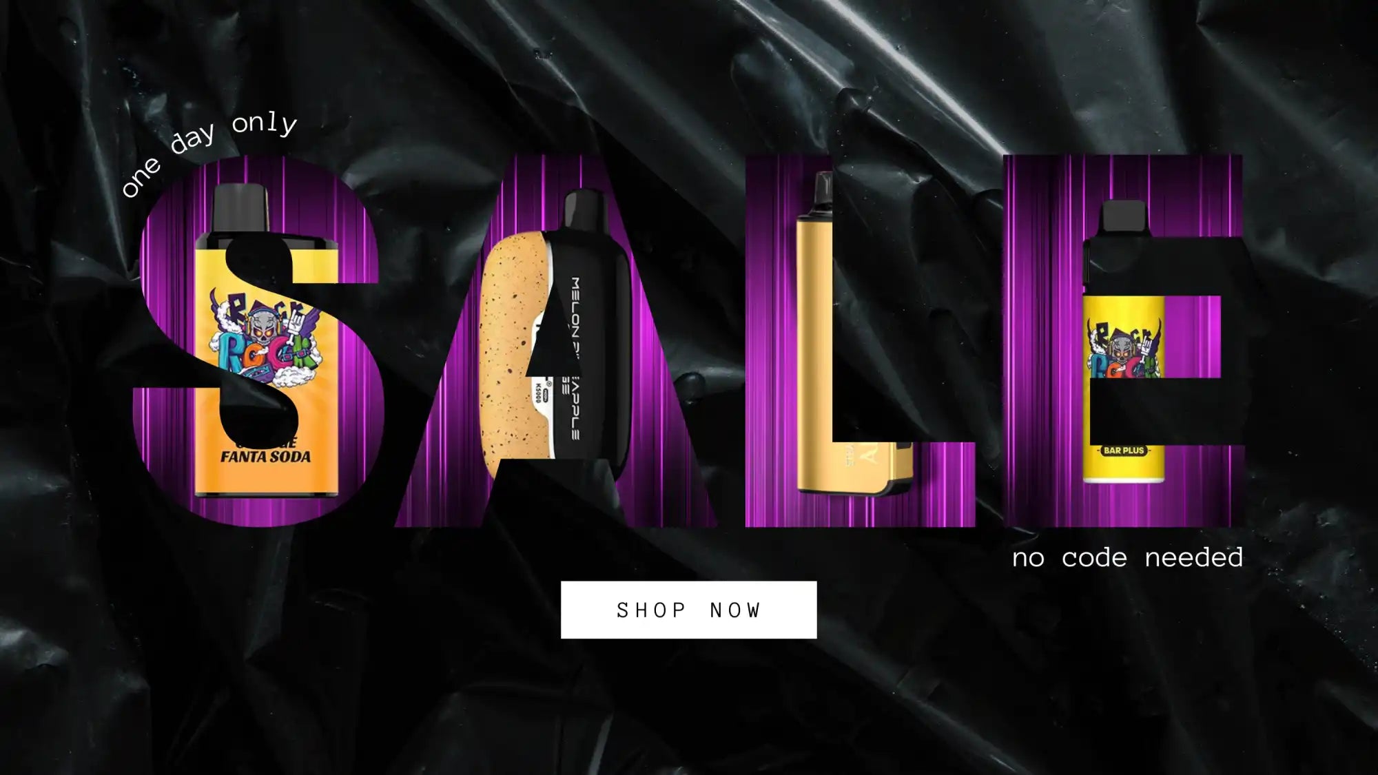 Disposable vape products in various colors and designs.