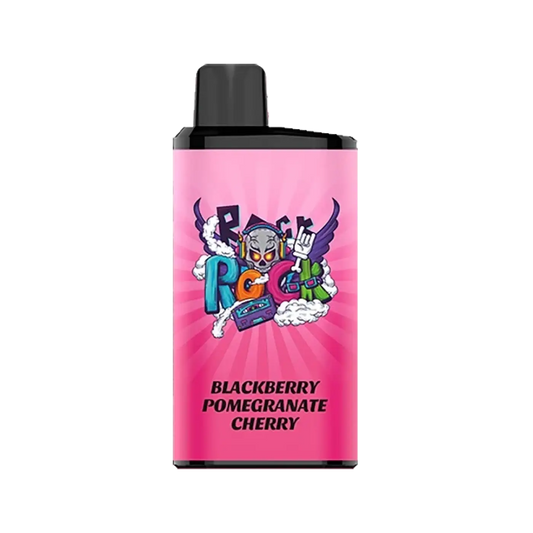 Pink rectangular iget bar pro vape pod with black top and colorful graphics featuring blackberry pomegranate cherry flavor