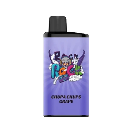 Purple iget bar pro vape cartridge with black cap and colorful rock chupa chups grape graphic design for bar pro chup