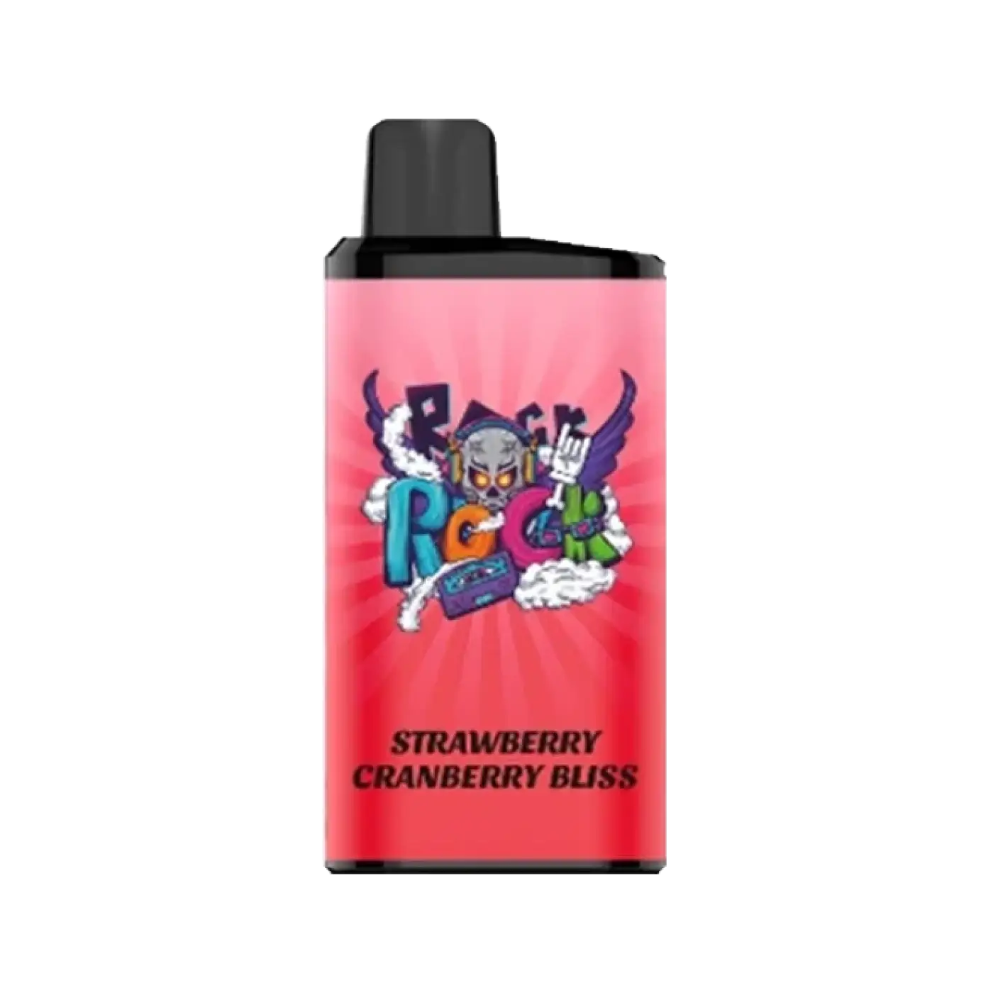 Pink rectangular vape cartridge with black cap and skull graphic labeled strawberry cranberry bliss from iget bar pro pro strawberry cranberry
