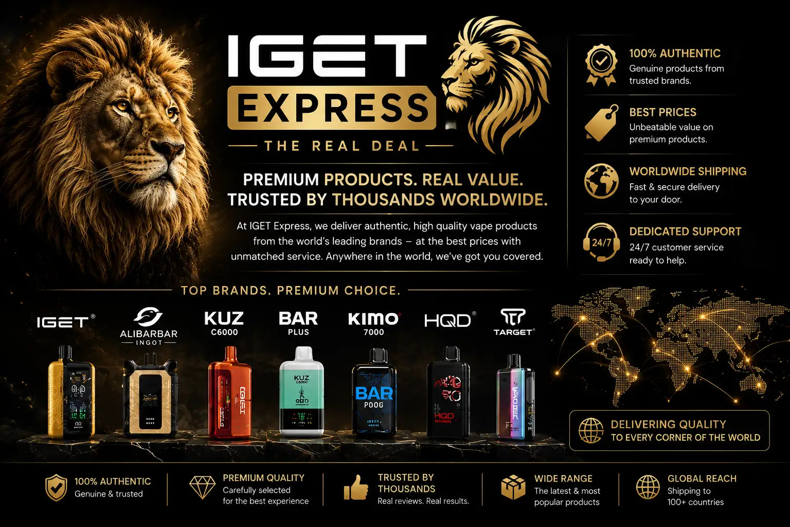 Iget express vape device with gold and black finish, featuring a sleek rectangular design.